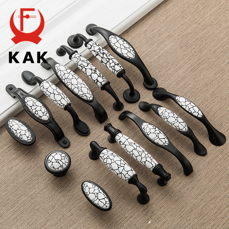 Kak Black Emboss Wardrobe Door Handles Marble Ceramic Cabinet