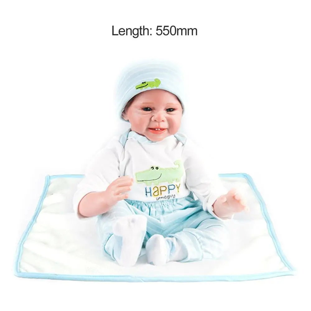 Милые 55 см Звук смех Reborn Baby куклы игрушки синяя одежда мягкие силиконовые реалистичный Новорожденный ребенок для мальчиков и девочек подарок на день рождения - Цвет: 1