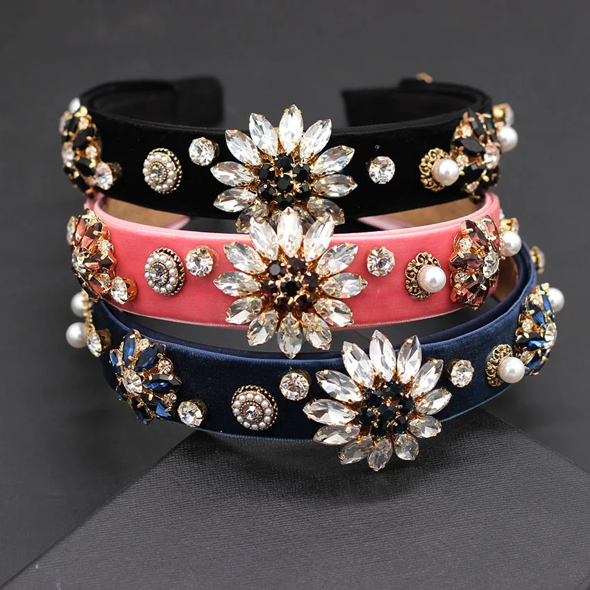 

New Baroque Headband Fashion Rhinestone Geometric Fleece Baroque fashion street beat party rhinestone personality headband 891