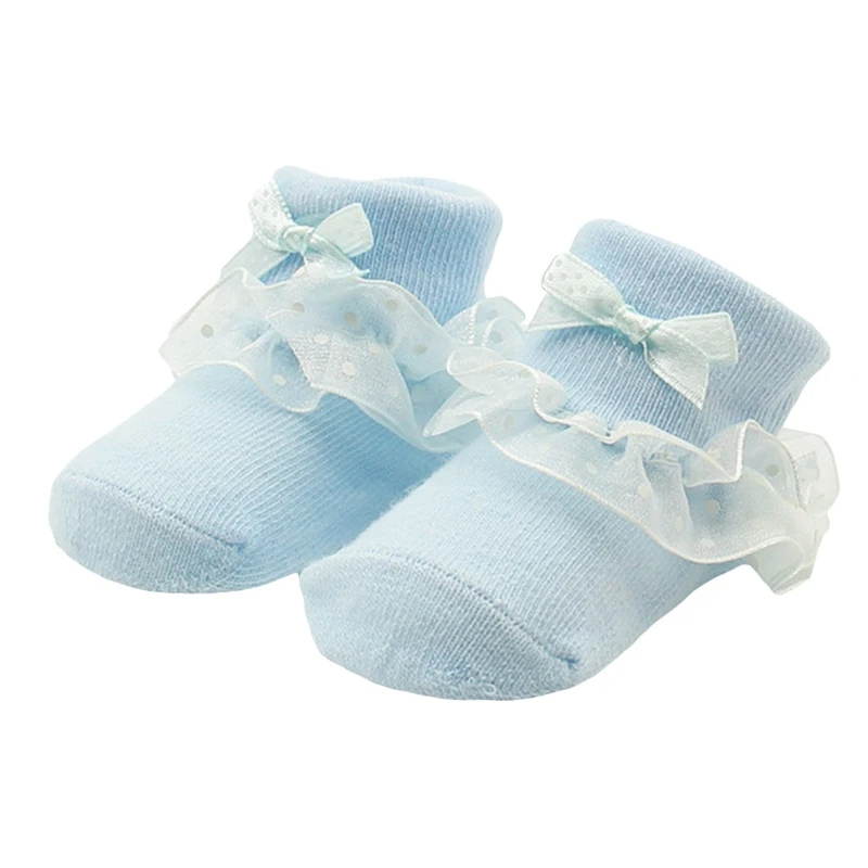 Кружевные детские носки мягкие хлопковые носки-пачки в горошек для новорожденных девочек и мальчиков короткие носки для маленьких девочек 0-12 месяцев - Цвет: BL