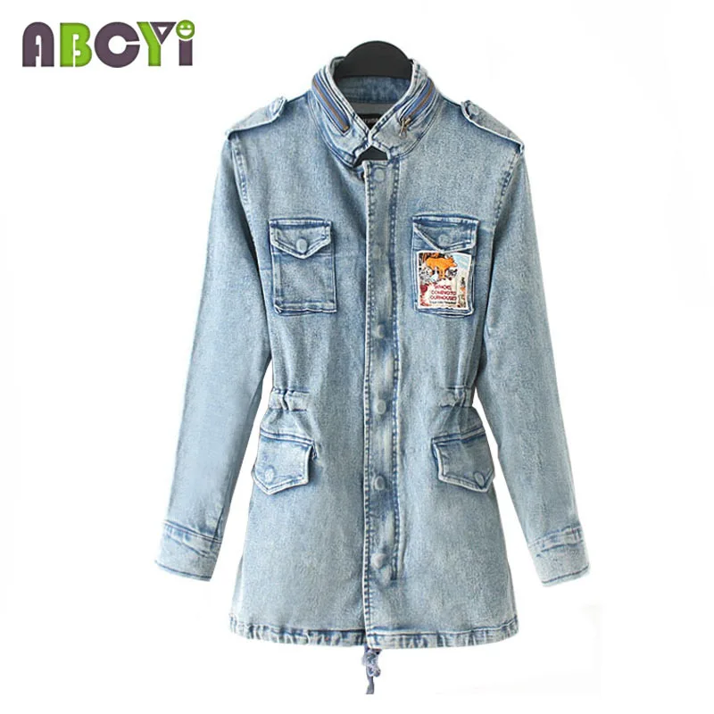 

2016 New Autumn Denim Jacket Women Long Sleeve Embroidery Patch Four Pockets Spring Vintage Long Jeans Jackets Woman Coat 0.7kg