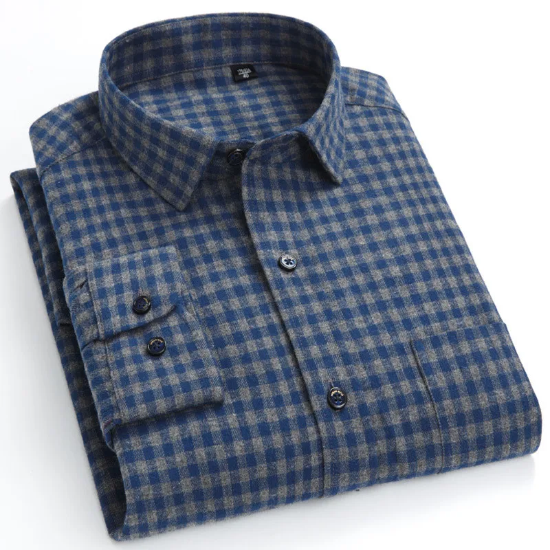 Мужская клетчатая фланелевая рубашка с длинными рукавами, повседневная Корейская тонкая деловая официальная одежда, мужская Высококачественная Клетчатая блуза, светская рубашка XXXL