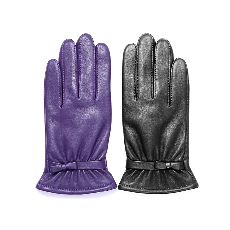 BOOUNI Genuine Leather Children Gloves Autumn Winter Warm Velvet Lined Kids Girls Sheepskin Gloves Five Fingers NW103