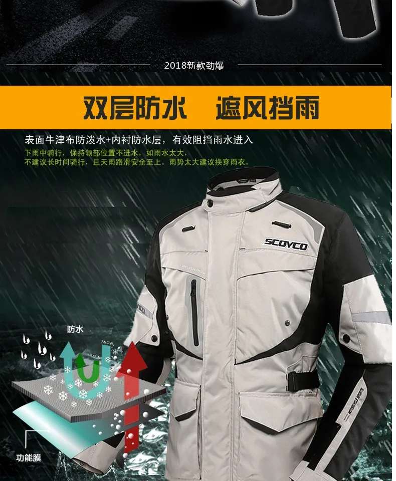 SCOYCO мотоциклетная куртка съемная Тепловая Подкладка Защитное снаряжение форма для мотокросса водонепроницаемая одежда мотоциклетная куртка