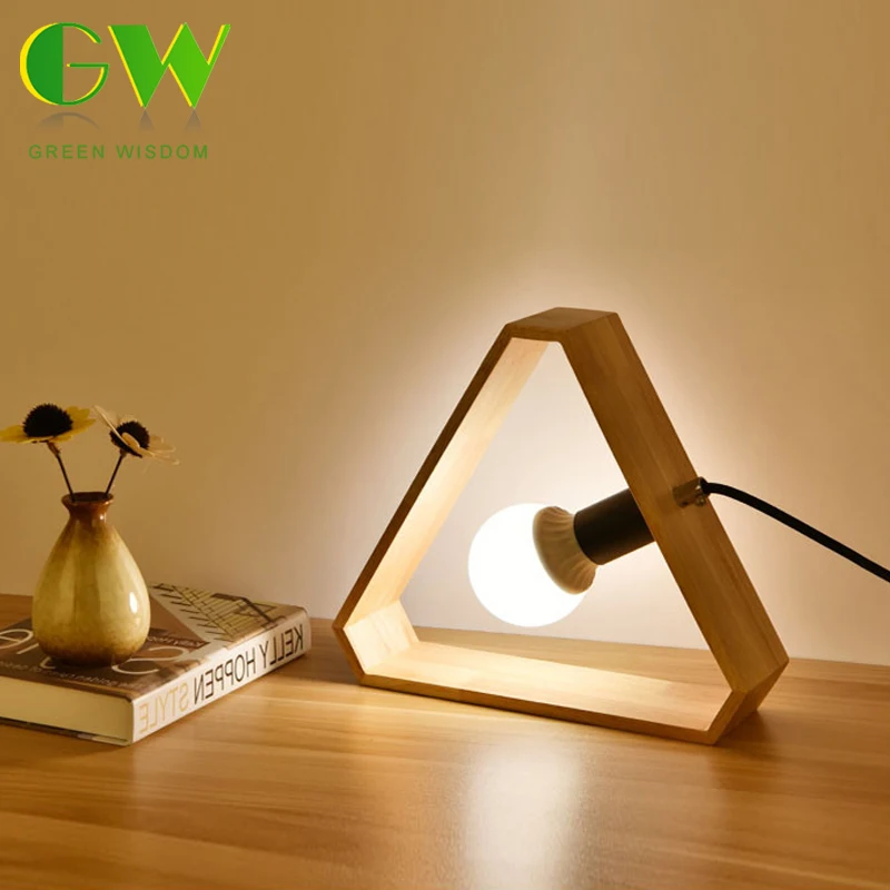 

Art Wood LED Desk Lamps Nordic Modern Triangle Table Light With E27 Bulb for Living Room Bedroom Bedside Table Lamp Decoration