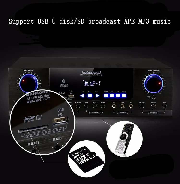 Nobsound PM1000 Профессиональный KTV караоке OK Bluetooth усилитель USB/SD декодирование lossless музыка с функцией отключения звука