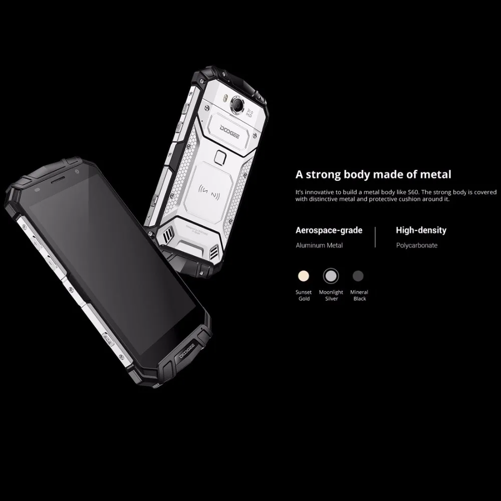 DOOGEE S60 Оперативная память 6 ГБ Встроенная память 64GB смартфон IP68 Водонепроницаемый 5580 мАч отпечатков пальцев MTK Helio P25 Octa Core Беспроводной устройство для зарядки мобильного телефона