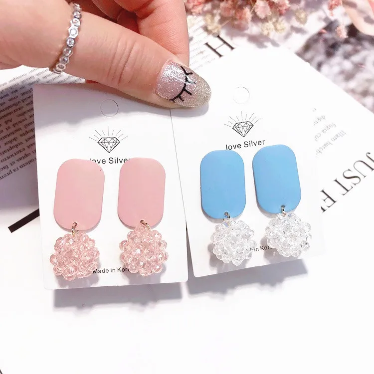 candy color crystal ball 925 silver pin Hypoallergenic fadeless fashion jewelry stud earrings for women girl gift