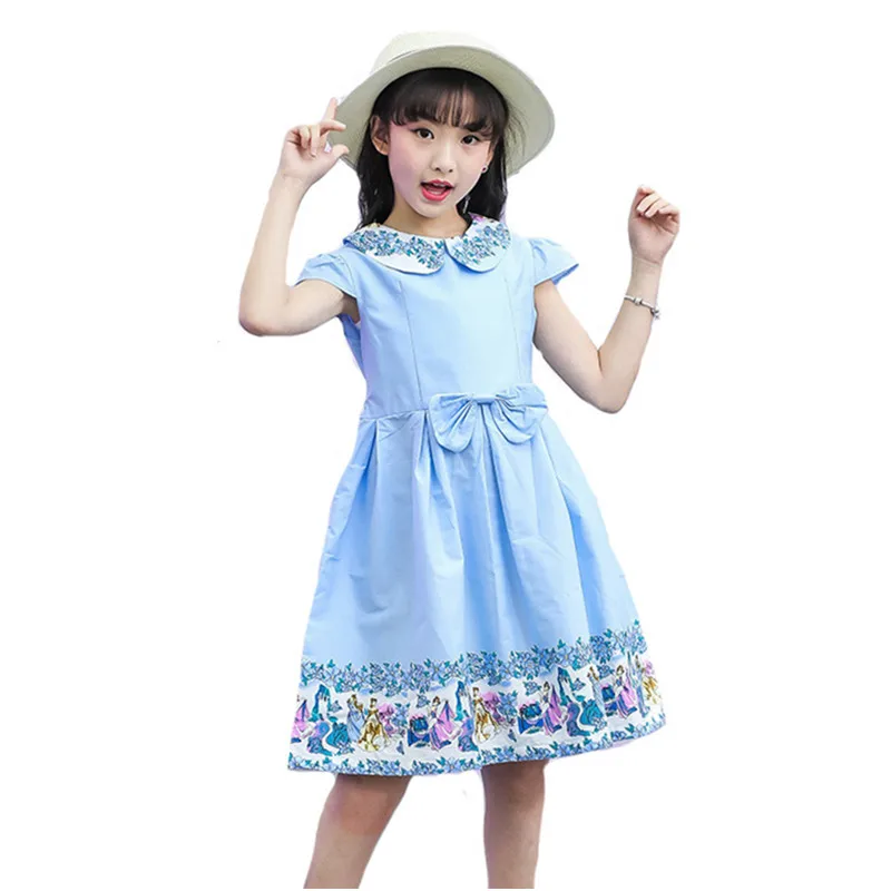 Fancy Kids Girl Flower Dress  Princess Preppy Bright  Sky 