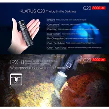 KLARUS G20 USB Перезаряжаемый светодиодный фонарик с 26650 батареей 3000 люменов CREE XHP70 N4 светодиодный фонарь двойной переключатель