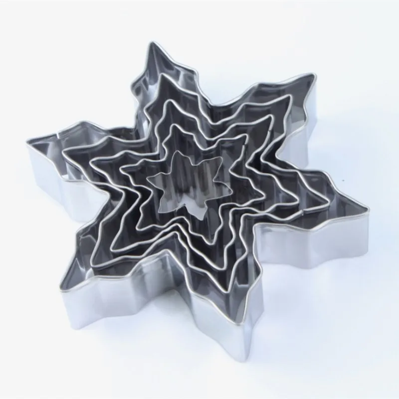 5 Pcs/Set Snowflake Stainless Steel Cookie Cutters Cake Baking Mould Bakery Tools Kitchen Cooking CA220