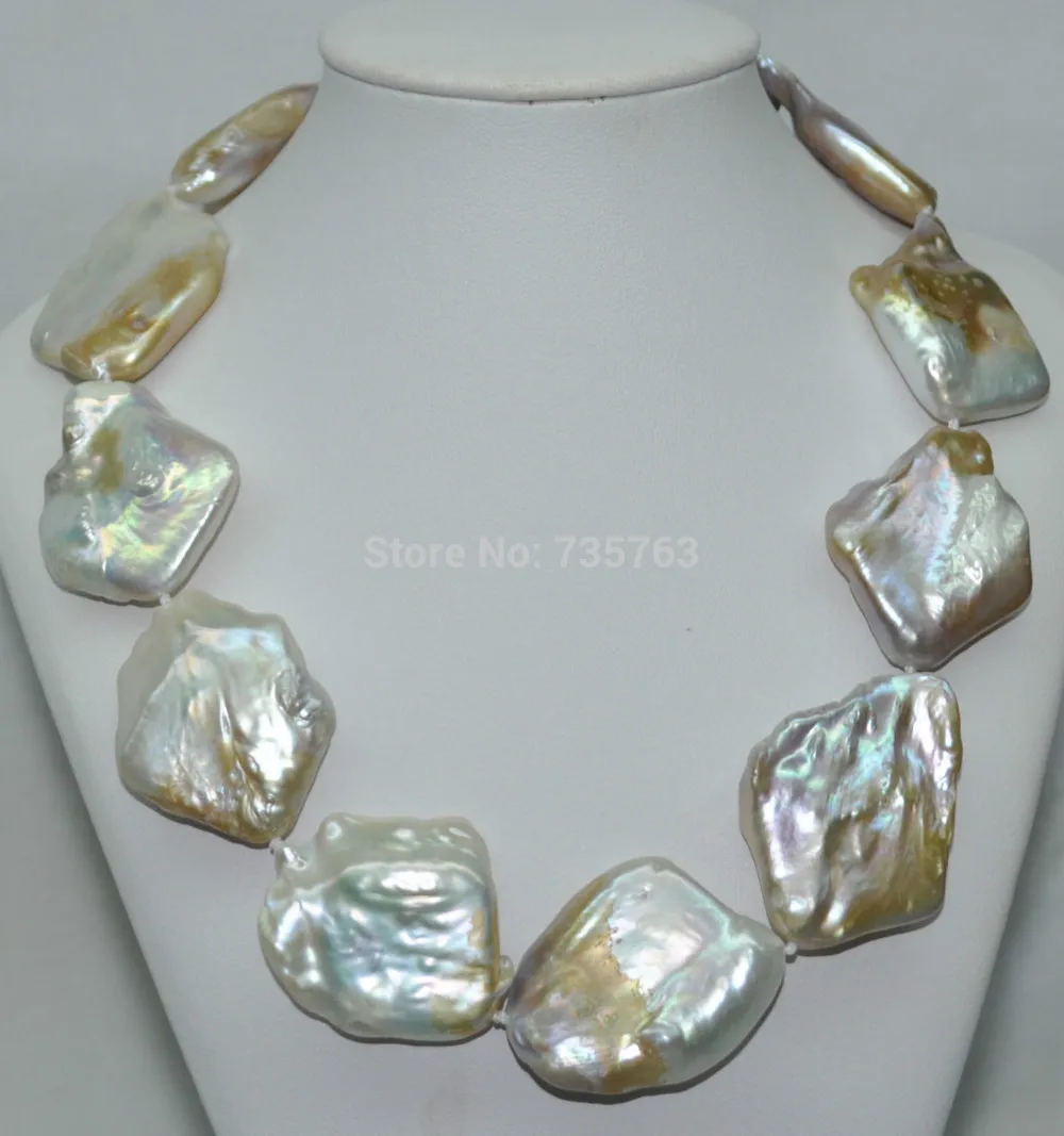 

HOT 0015105 Natural Rare polychrome Baroque nucleated cultured Pearl Necklace