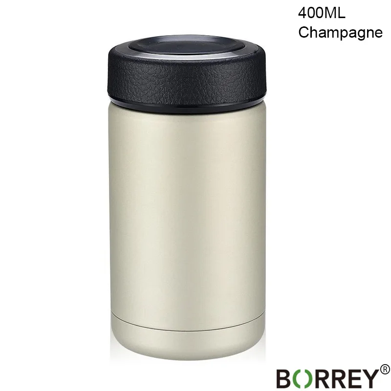 BORREY термос из нержавеющей стали, вакуумная колба, кружка, маленький металлический термос, бутылка для кофе, кружка для путешествий, Изолированная бутылка для чая с фильтром - Цвет: Champagne(400ml)