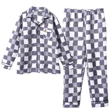 Зимняя Толстая теплая полосатая Мужская Хлопковая пижама с длинными рукавами, кардиган с отложным воротником, мягкая мужская домашняя одежда для отдыха