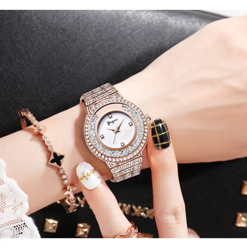 

YAQIN Fashion Luxury Diamond Bracelet Quartz Watch Waterproof Rhinestone Dress Office Lady Stainless Steel Relogio Feminino