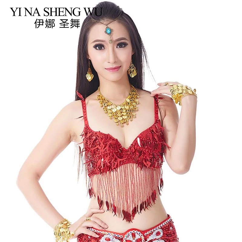 

1Pc Stage Performance Dance Wear Oriental Dance Sequined Beaded Bra Top Belly Dance Bra Top Beaded Fringe Sequins Bra 8 Colors