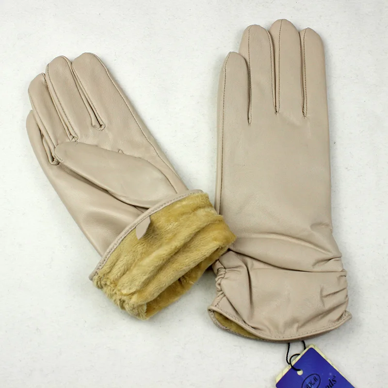Женские кожаные перчатки Модные свободные стильные удлиненные бархатные осенние и зимние теплые женские перчатки из овечьей кожи