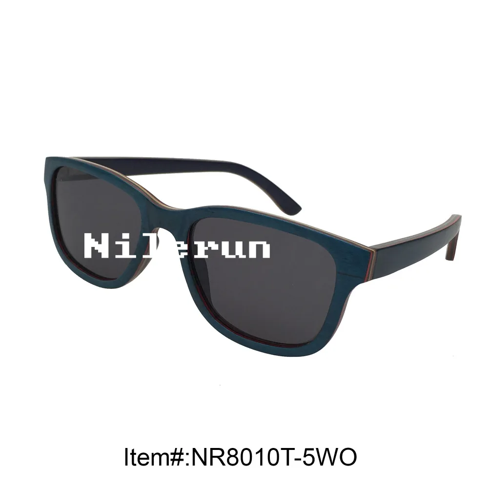 

comfortable curved blue birch wood sunglasses with opening cut for changing lens