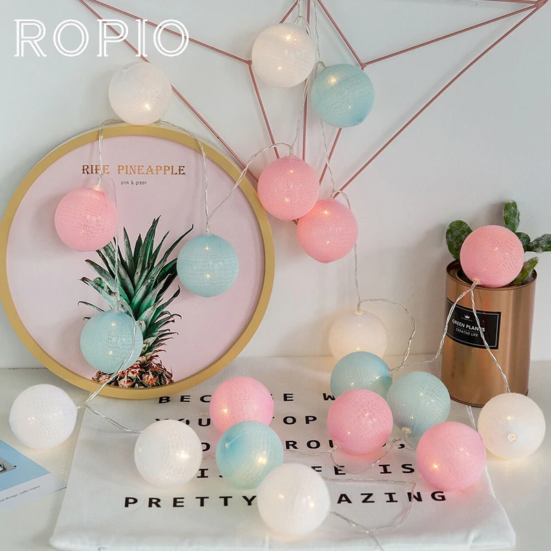 

ROPIO 10/20 LED Big Cotton Ball Light 1.5m/3m Fairy String Light For Bedroom Birthday Gift Wedding Party Holiday Decor Lighting