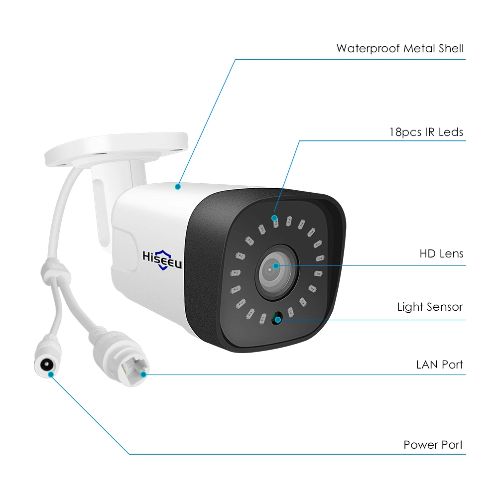 Hiseeu аудио 1080P POE NVR комплект 8CH H.265 CCTV камера системы открытый 2MP аудио ip-камера камера безопасности комплект видеонаблюдения