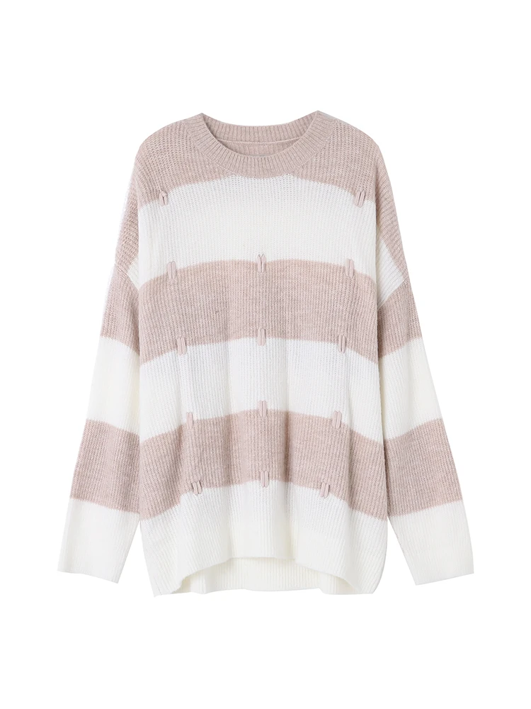 Pregnant women knit top Korean version 2018 new color striped loose large size sweater tide hot mom personality 