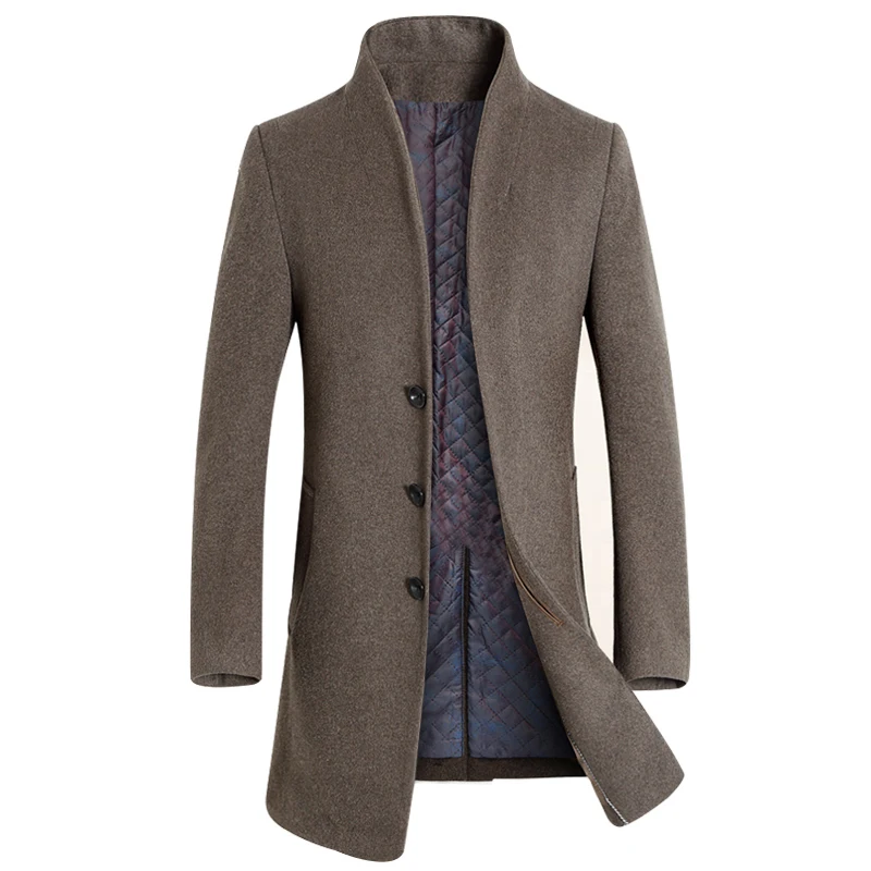 Мужской зимний Тренч, длинная мужская деловая приталенная верхняя одежда, Высококачественная теплая утолщенная Мужская шерстяная куртка, Мужская зимняя куртка, пальто - Цвет: Brown
