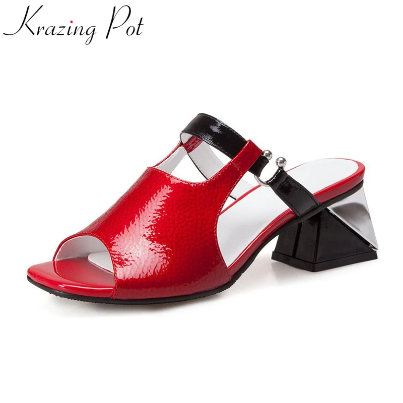 

Krazing Pot 2018 superstar genuine leather slingback mules mixed colors high heels women sandals office lady summer shoes L21