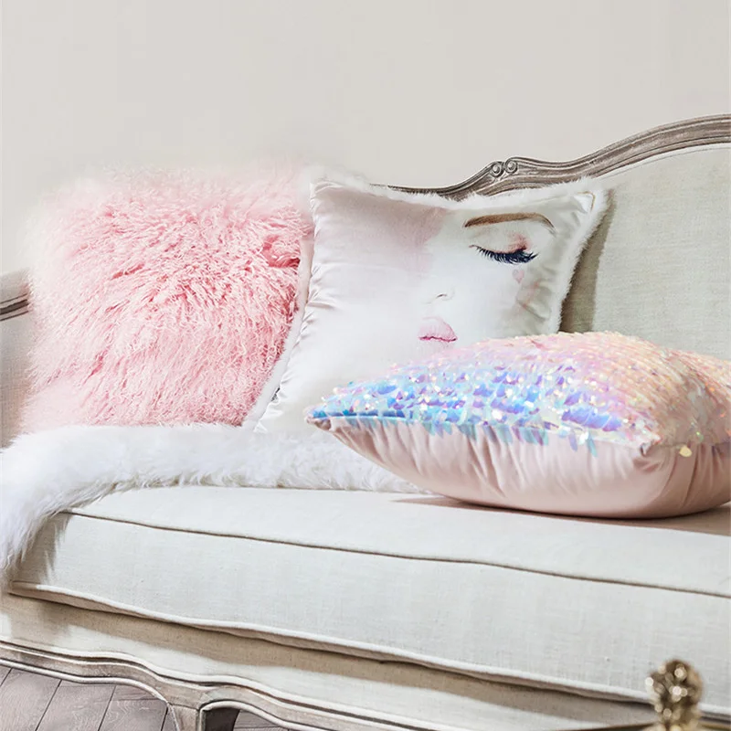 Розовая Роскошная наволочка для подушки для девочек, Русалка, подушка с блестками, декоративная наволочка, подушки для стула, шерстяные Чехлы, Cojines Weddding, подушки