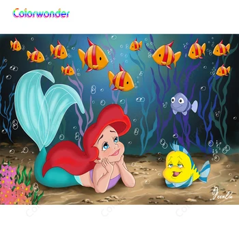 

Colorwonder Photo Background Under the Sea Gold Fishes Red Hair Princess Mermaid Photography Backdrop for Girl Birthday Party