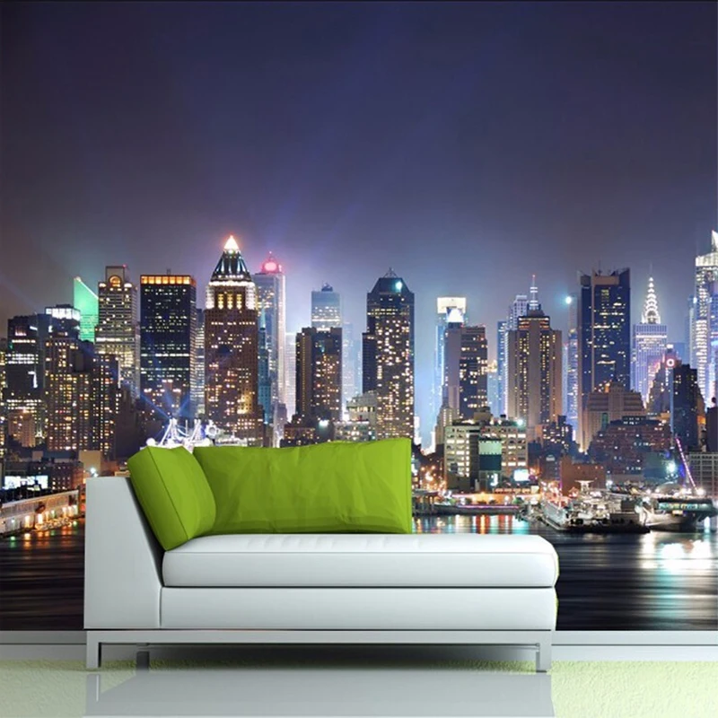 

Modern New York City Building Night Scenery Photo Mural Wallpaper Custom Size Non-woven Home Decor 3D Background Wall Wallpapers
