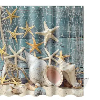 

Seashell Beach Shower Curtain Set Conch Starfish Shell Fabric Bathroom