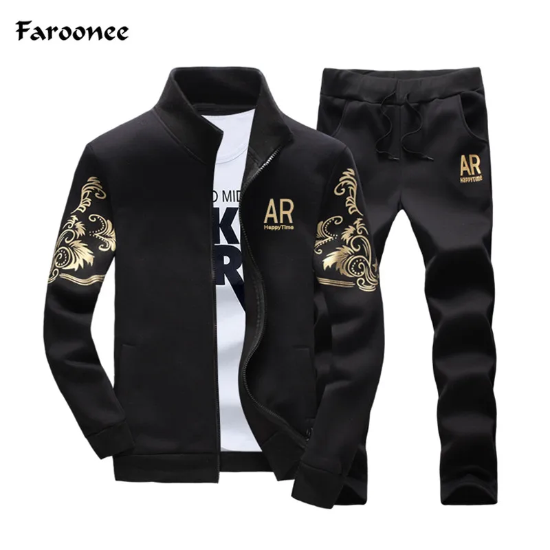 

Faroonee Autumn Sweatshirt Suit Casual Zipper Hoodies+ Long Pants Stand Collar Slim Fit Tracksuits Men Plus Size 5XL