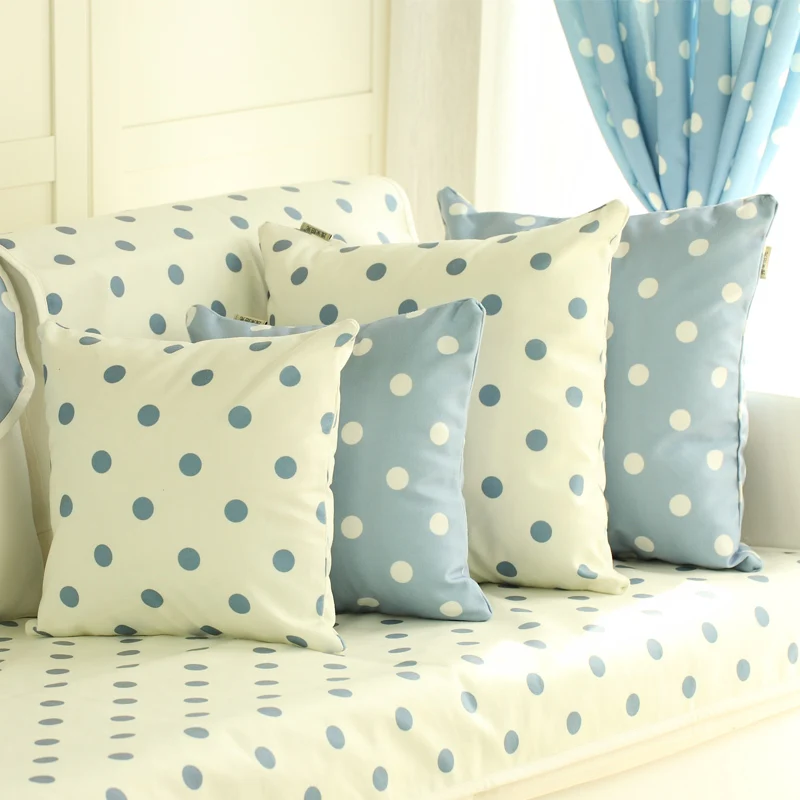 Blue with White Polk Dots Pillowcase Korean Throw Pillow Covers Cute