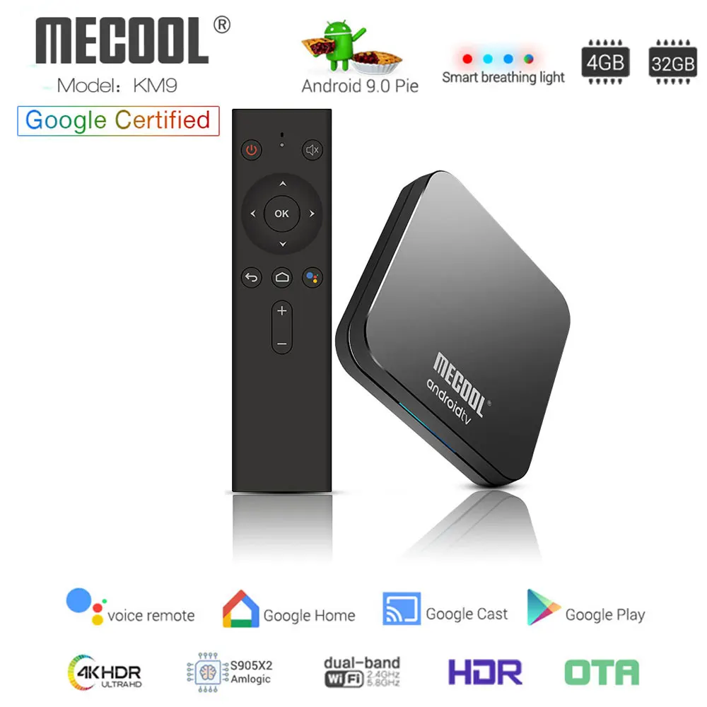 

MECOOL KM9 ATV Android 9.0 Smart TV BOX Amlogic S905X2 Quad core 4GB 32GB Youtube 4K H.265 2.4G/5GHz Dual Wifi BT4.1 Androidtv