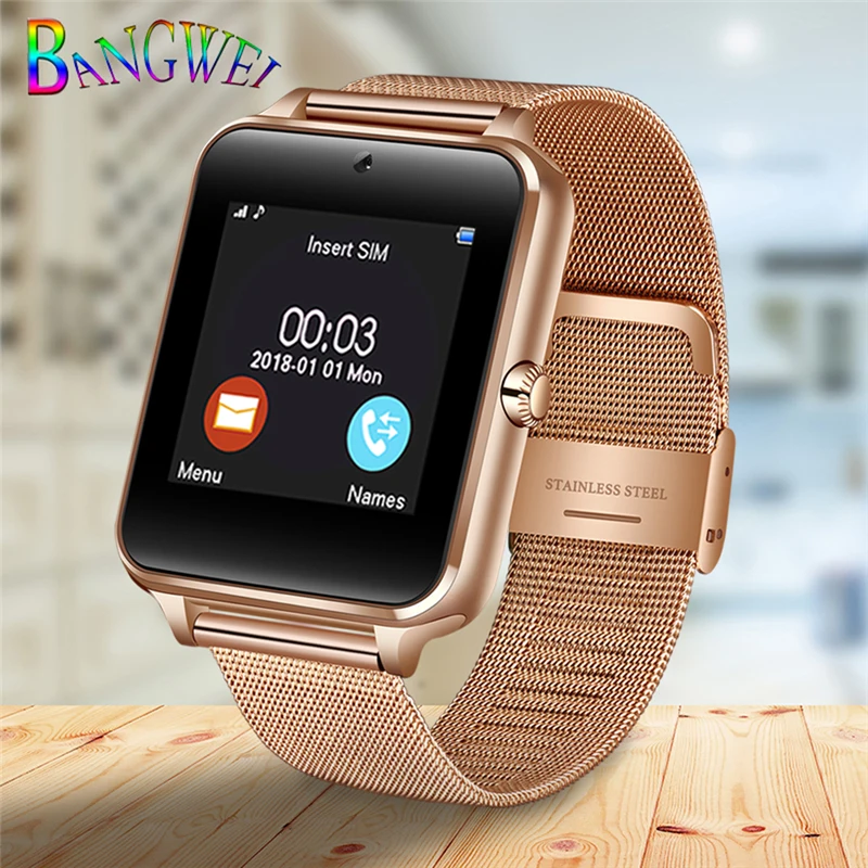 2018 New Stainless Steel Bluetooth Smart Watch Women Men Sport Waterproof SmartWatch LED Color Touch Screen Watch Support SIM TF