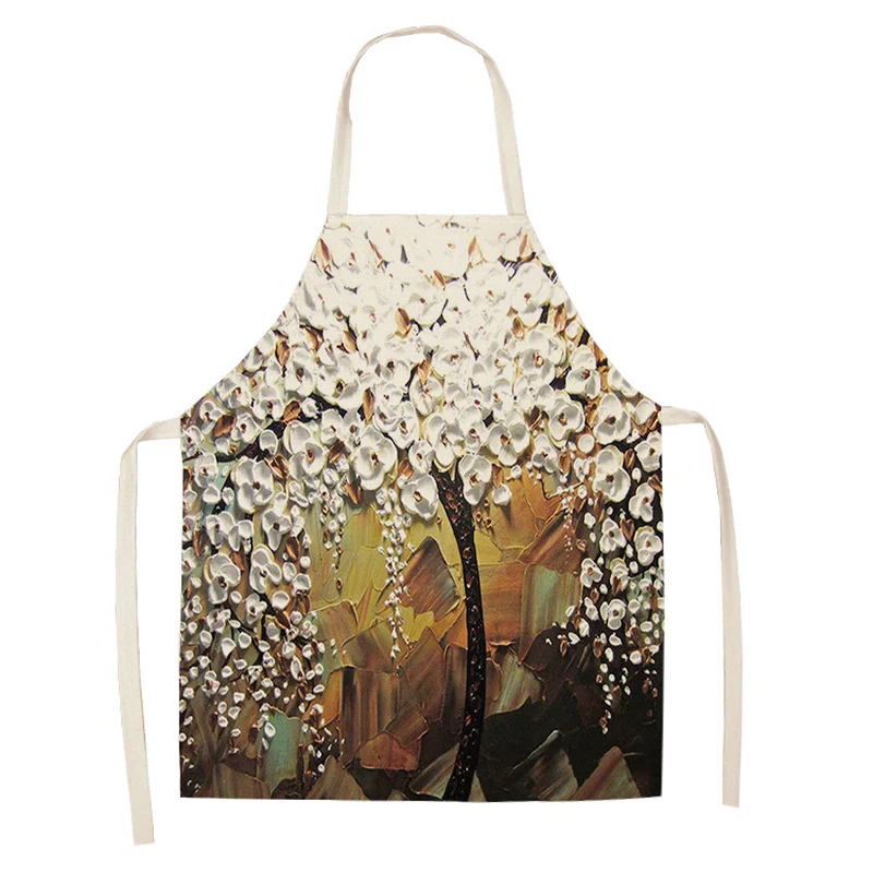1 Pcs 68cmx55cm Plant Flower Aprons for Woman Sleeveless Apron Home Cotton Linen Apron Kitchen Cooking Bibs Cleaning Tools