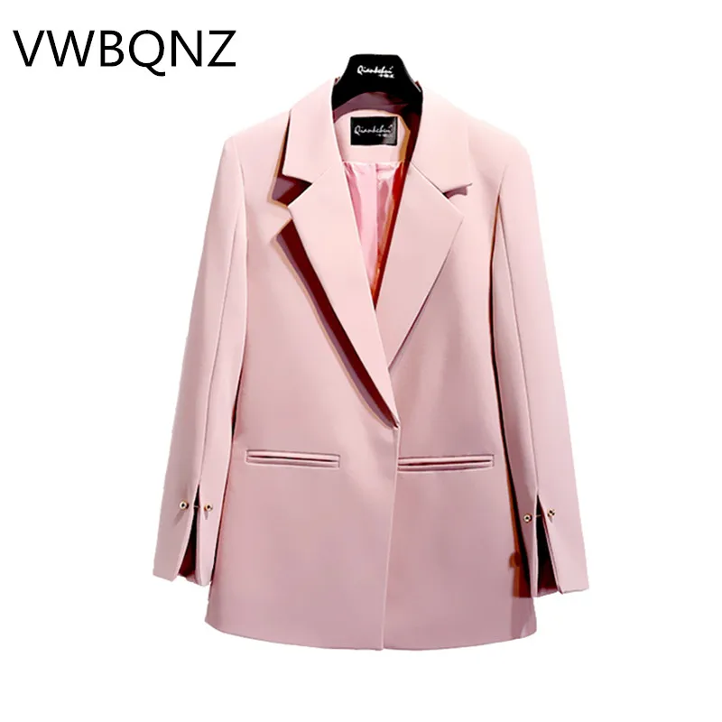 

women blazer Medium length tops spring autumn size S-2XL female solid blazer ladies loose jacket fashion casual pocket coat