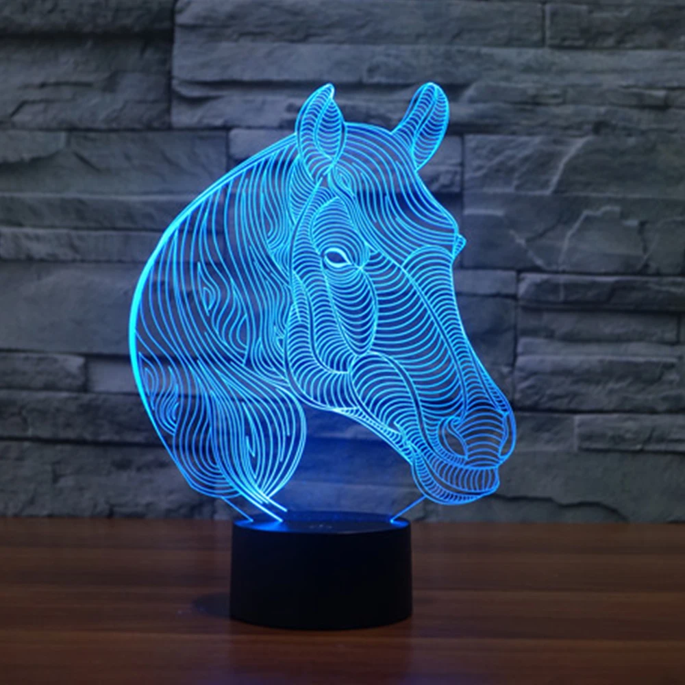 Животное Kawaii лошадь 3D светодиодный светильник ночник многоцветный RGB лампа