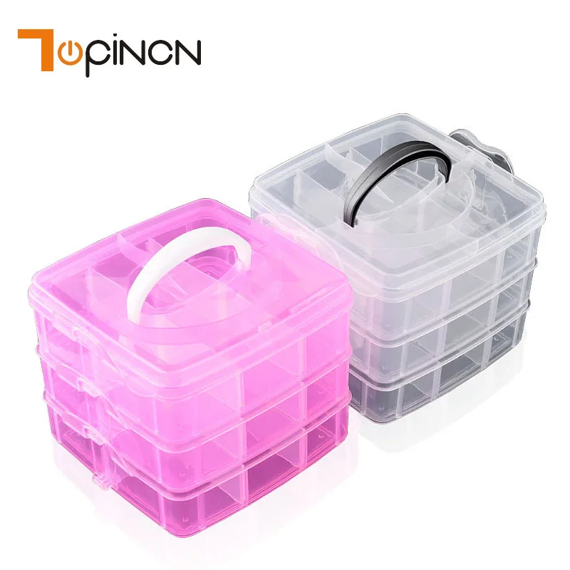 

3-layers Detachable DIY Desktop Storage Box Clear Plastic Storage Box Jewelry Organizer Holder Cabinets For Beads Crafts Case