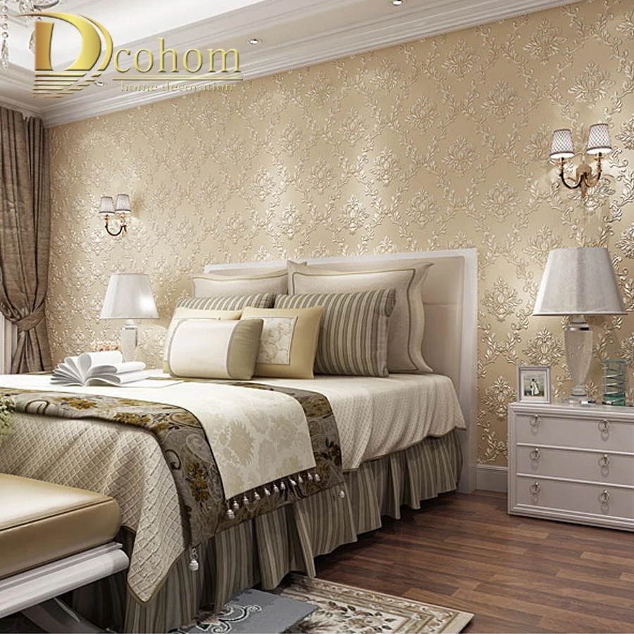 Beige White Luxury Floral Wallcoverings Embossed Flower 3D Wallpaper Non-woven Bedroom Rolls Beige White Luxury Floral Wallcoverings Embossed Flower 3D Wallpaper Non-woven Bedroom Rolls