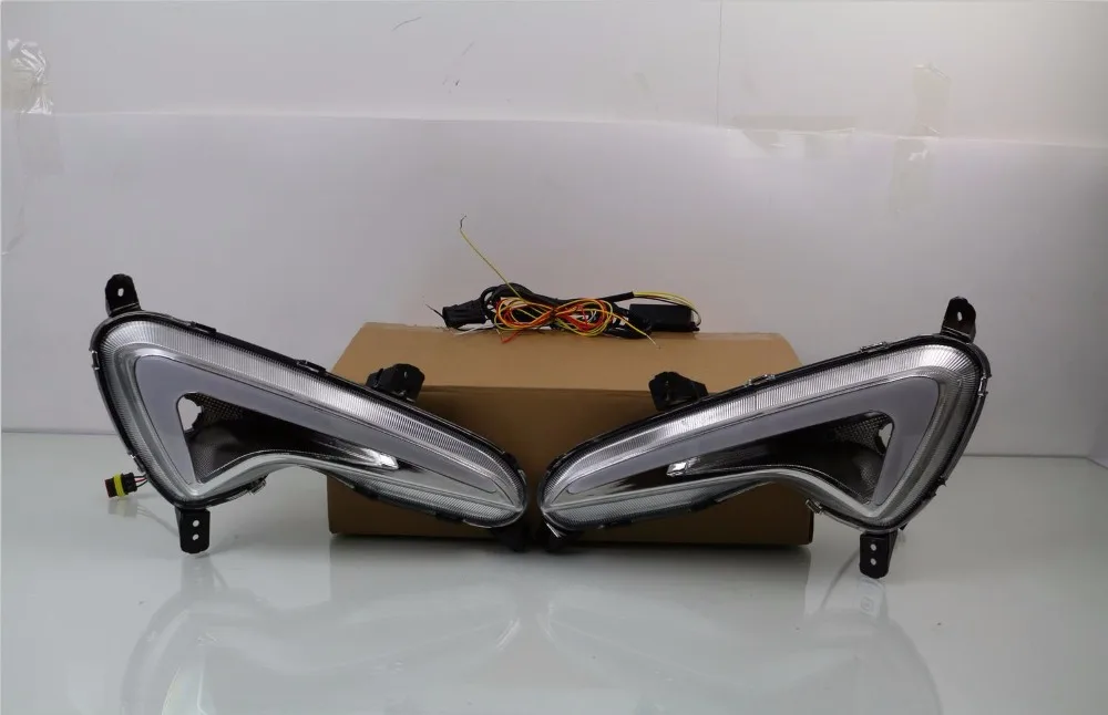 EOsuns led drl дневные ходовые огни для hyundai Accent с желтыми поворотниками и синий Ночной свет для бега