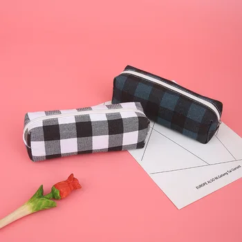 

Grid Pencil Bag Canvas Stationery Bag Pen Case Multifunctional Cosmetic Pouch Organzier Bag School Office Supplies