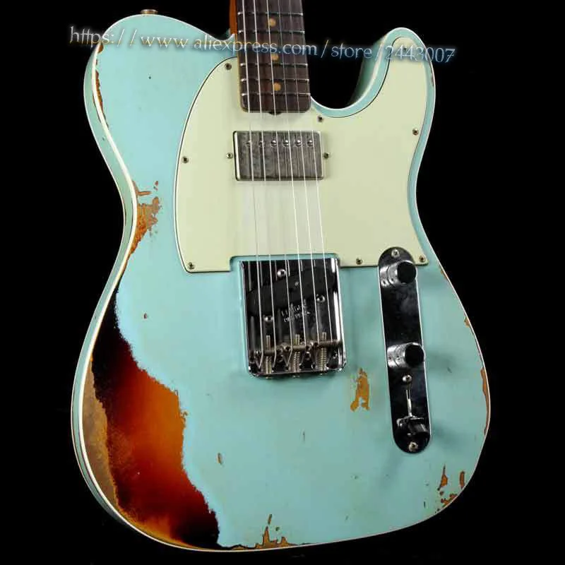 

Custom Shop Reverse Custom HS Tele Limited Edition Aged & Relic Daphne Blue over 3-Color Sunburst Electric Guitar