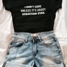 Hahayulenew модная летняя футболка I Don't Care тех пор, пока Растения против Зомби Себастьян Стэн, футболка с принтом с буквами и Повседневное короткий рукав топы, футболки