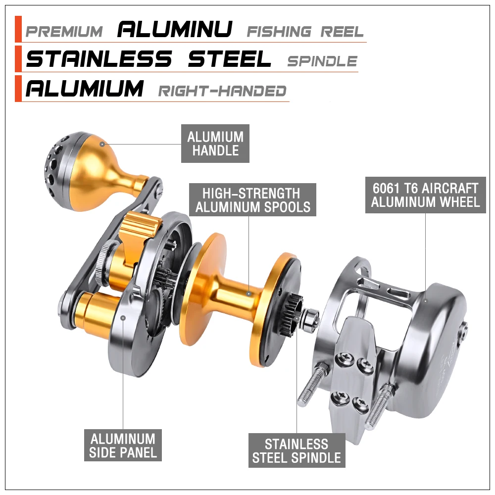 Алюминий на станке 200-500 серии Рыболовная катушка левая рука Макс Перетащите 14 кг-21 кг крючковый лов катушка троллинговая Катушка золото/черный пистолет Цвет
