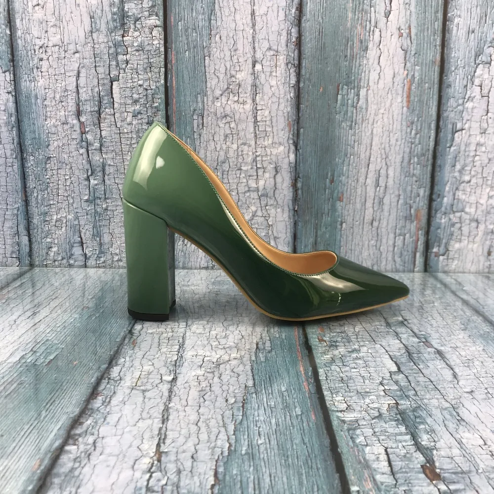 Kmeioo/женские пикантные туфли-лодочки из лакированной кожи с острым носком на блочном каблуке; Великолепная вечерняя Обувь на шпильке; пикантные женские туфли-лодочки; размеры США 5-15