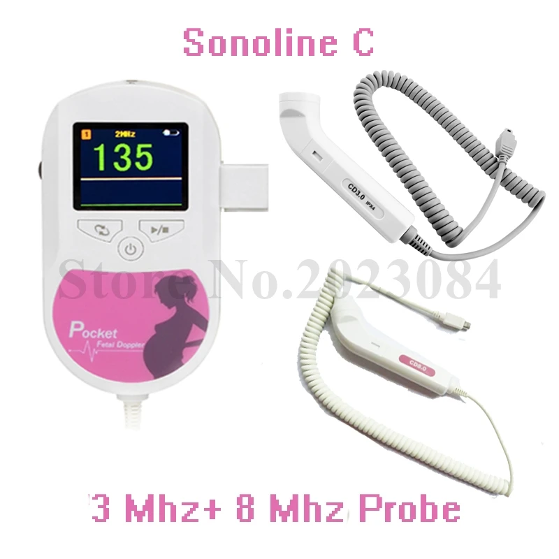 

Free Shipping Handheld Pocket Fetal Doppler LCD Monitor 3M+8M Vascular Probe Free Gel Pink Home Use