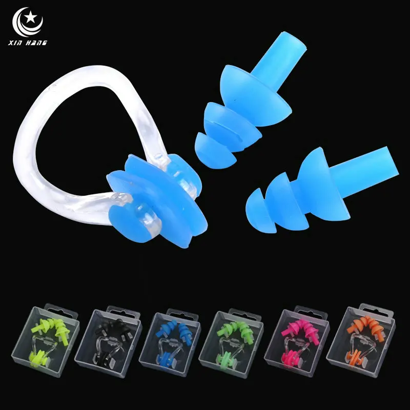 A Lot 12 Sets Soft Silicone Swimming Ear Plugs Nose Clip Water Sports Ttravel Earplugs Noise Reduction With Box Swim Accessories