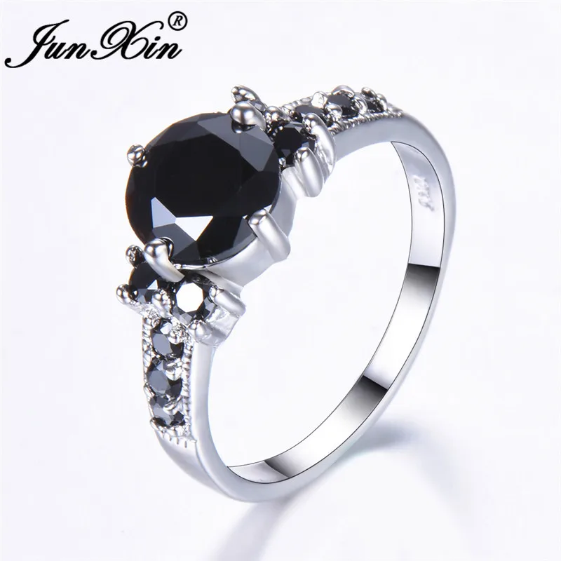 JUNXIN, многоцветные кольца с камнем радуги, огненным камнем для женщин, 925 пробы, заполненные серебром, фиолетовый, синий, циркон, тонкое свадебное кольцо - Цвет основного камня: Black Ring