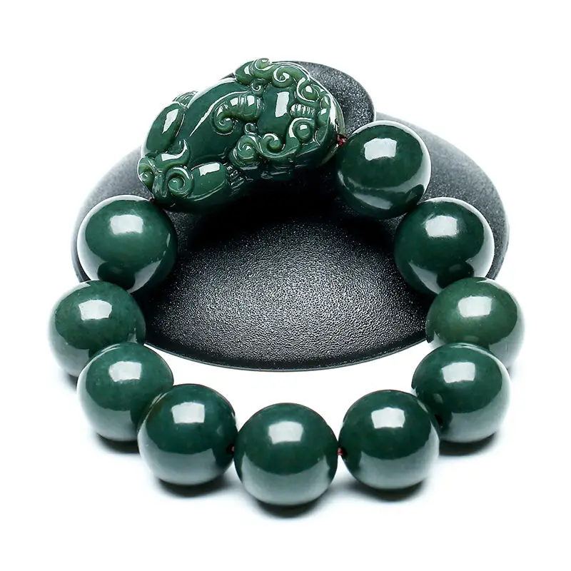

Fine Jewelry Xinjiang and Tian Jadees Beads Hand-carved The Chinese Dragon's Pixiu Bracelet Free Shipping